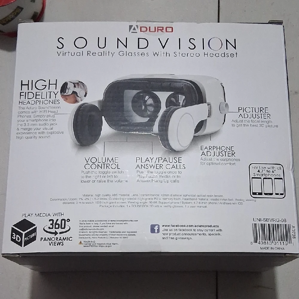 ADuro SoundVision White VR Glasses with Stereo Headset